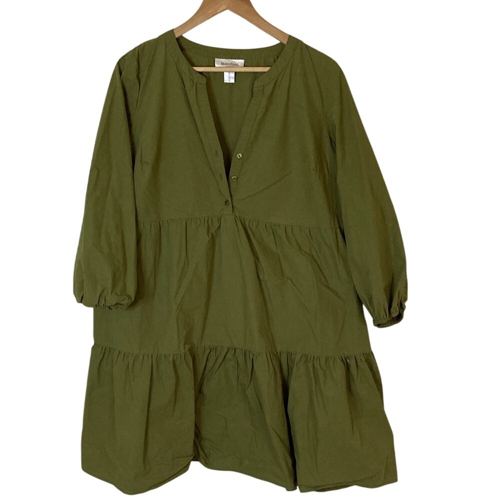 Motherhood Maternity Womens Olive Green Tiered Dress Size‎ Medium Lightweight